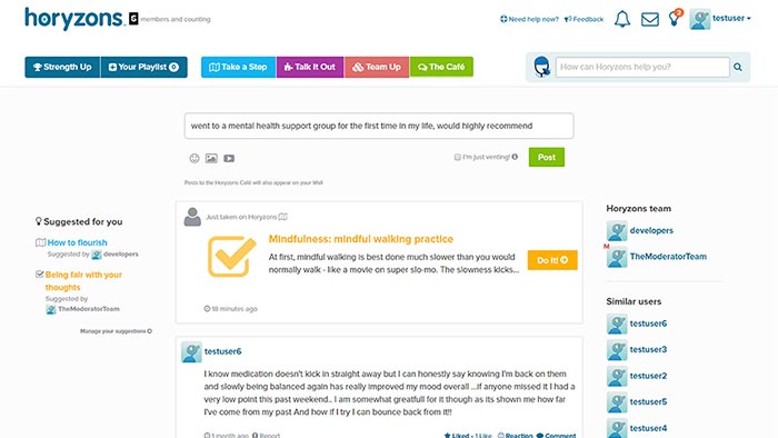 Screenshot of Moderated Online Social Therapy news feed