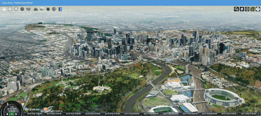 An aerial view of Melbourne within Digital Twin