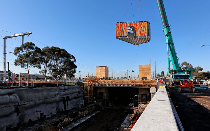 A prefab unit being craned into position