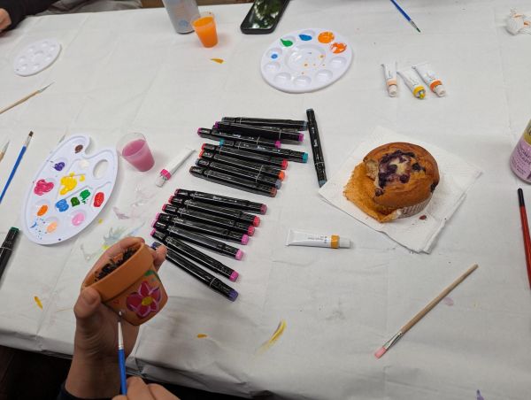 Students painting pot
