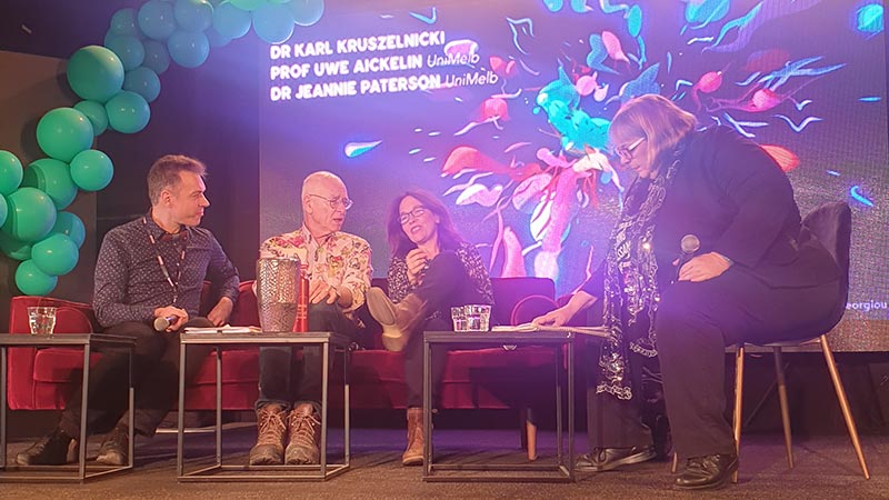 Uwe Aickelin, Karl Kruszelnicki, Jeannie Paterson and Suelette Dreyfus on stage at Splendour in the Grass 