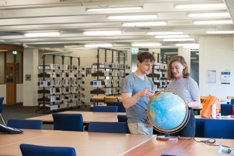 students in library