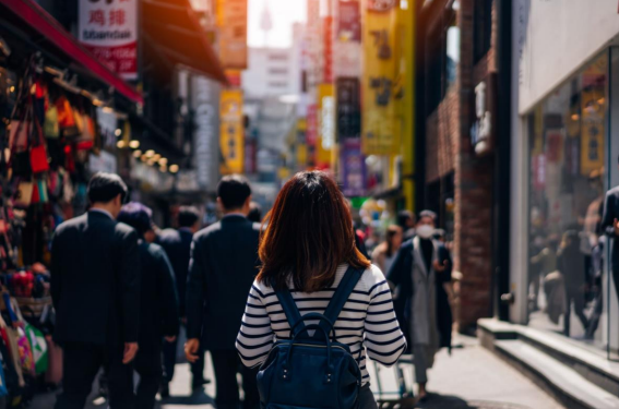 Person walking through streets