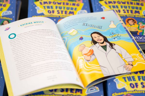 A spread of 'Rebel Girls' book, open on Katrina Wruck's profile