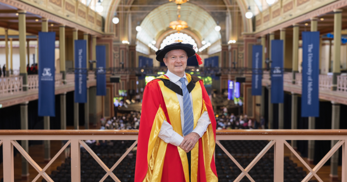 Professor Andrew Whittaker in gown at ceremony