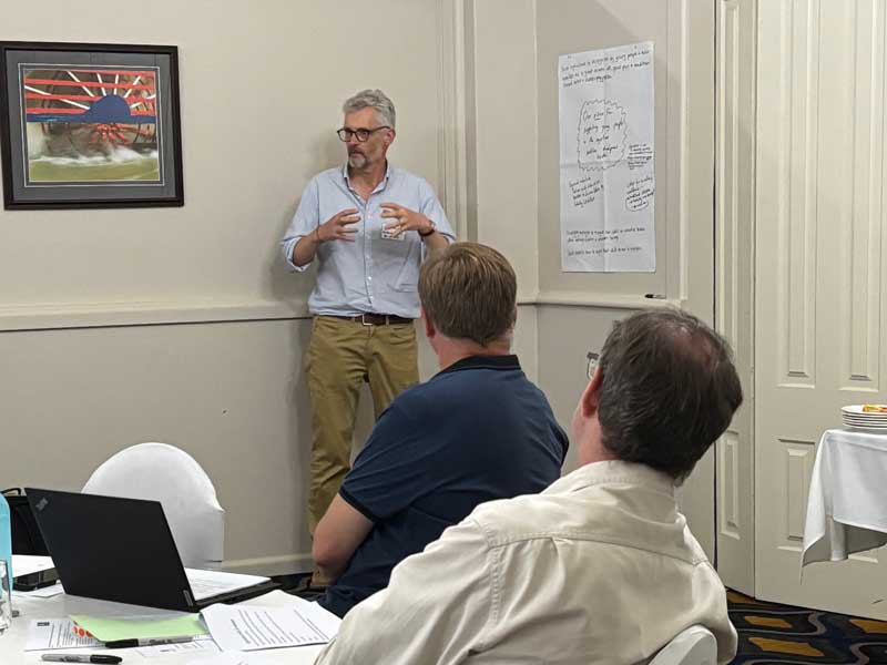 Dr Michael Santhanam-Martin speaking at the Mildura project workshop.