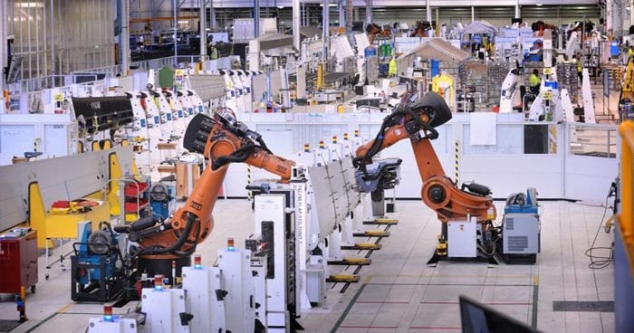 Factory floor with robots at Boeing